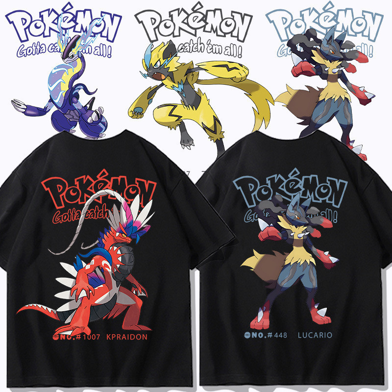 เสื้อยืดแขนสั้นPokémon Charizard Pikachu รอบคอนุ่มนวล สำหรับเด็กกลางถึงเด็กใหญ่ ฤดูร้อน