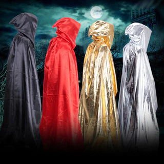ชุดฮาโลวีนผู้ใหญ่ Cosplay แวมไพร์ สำหรับงานปาร์ตี้ ถ่ายภาพแฟนซี ผ้าคลุมยมทูต แบบมีฮู้ด สีพื้น