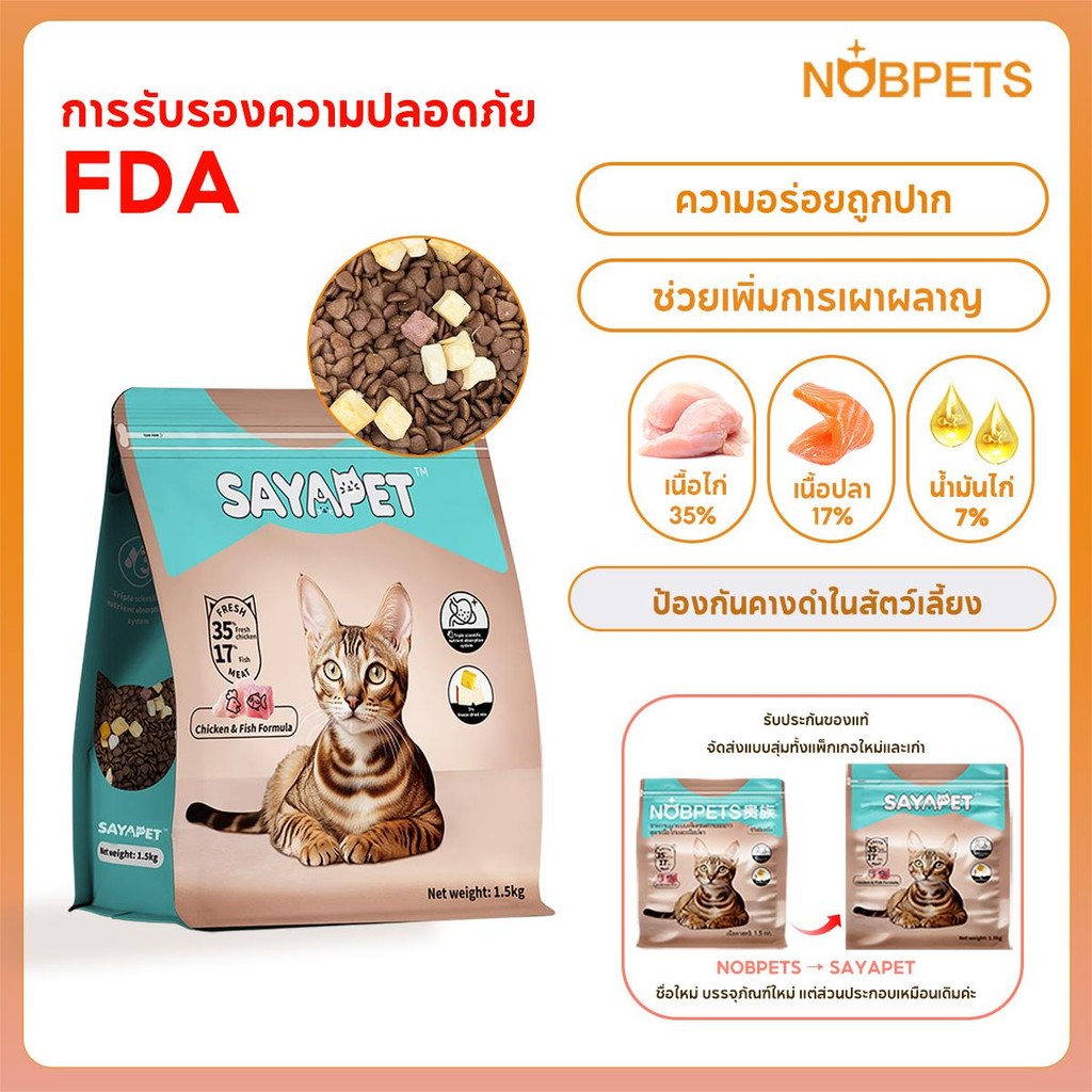 NOBPETS แมวปลอดธัญพืช Kibble  | ปราศจากกลูเตน ไม่เติมเกลือ  | เนื้อฟรีซดราย 5% เพื่อสุขภาพกล้ามเนื้อ