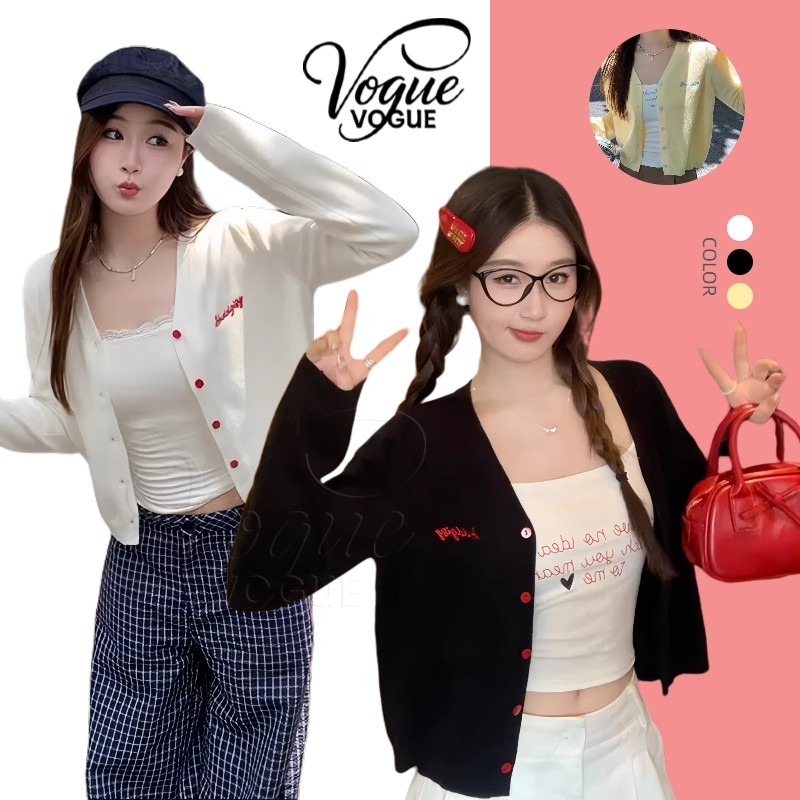 Vogue🌟พร้อมส่ง🌟 เสื้อคาร์ดิแกรนแขนยาว ผ้าไหมพรม สีน่ารักใส่สบาย เกาหลีมาก (Z-K117)