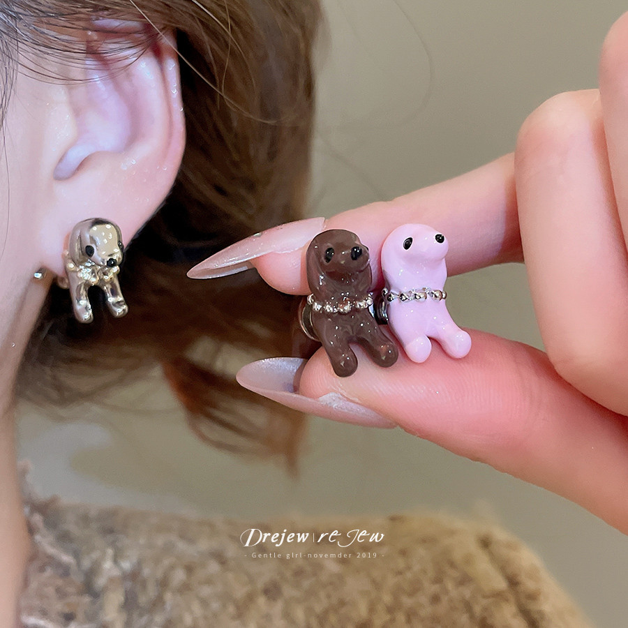DREJEW 925Silver Needle Drip Oil Puppy Earnail Style Fashion Earaccessory