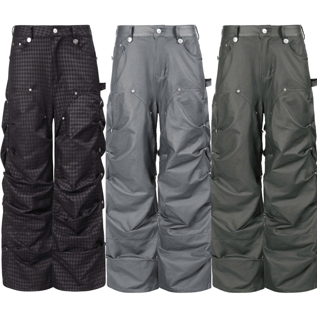 ZBM - กางเกง KAKI ผ้ายีนส์หลวมพร้อมหมุด