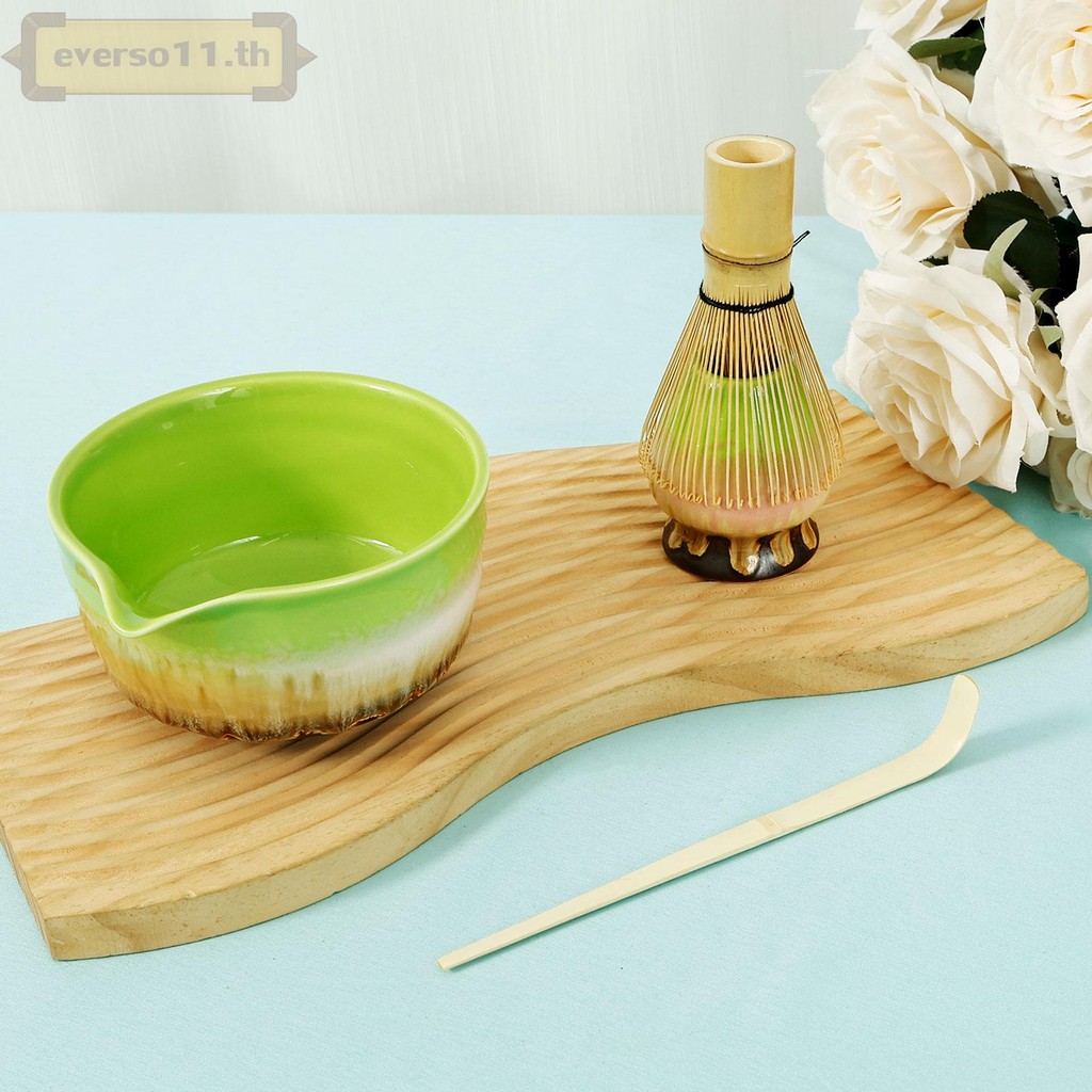 4 ชิ้น Matcha Whisk ชุดทํามัทฉะครบชุดประกอบด้วยชามมัทฉะพร้อมปากที่ใส่มัทฉะไม้ไผ่มัทฉะปัดชาตักอเนกประ