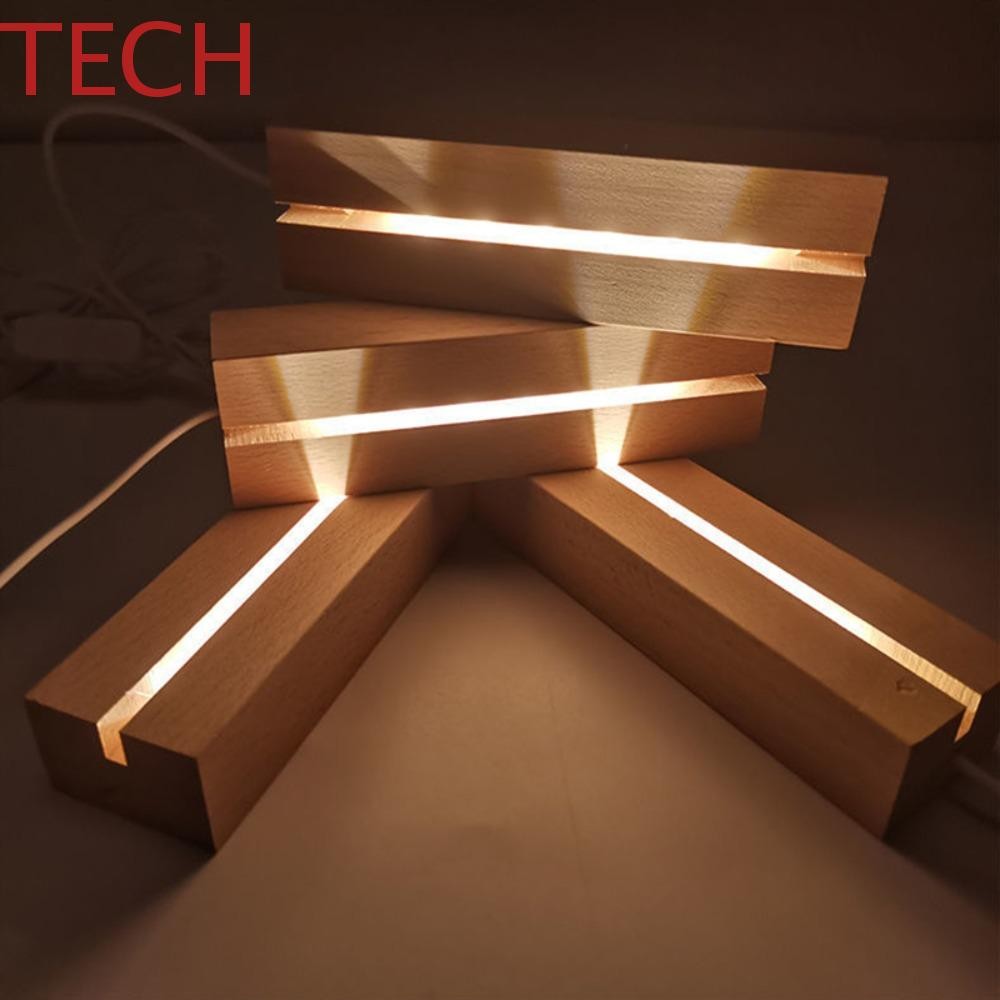 TECH ไฟ LED ผู้ถือไม้คริสตัล DIY Art Decor Luminous ฐานผู้ถือเรซิน Night Light ฐาน