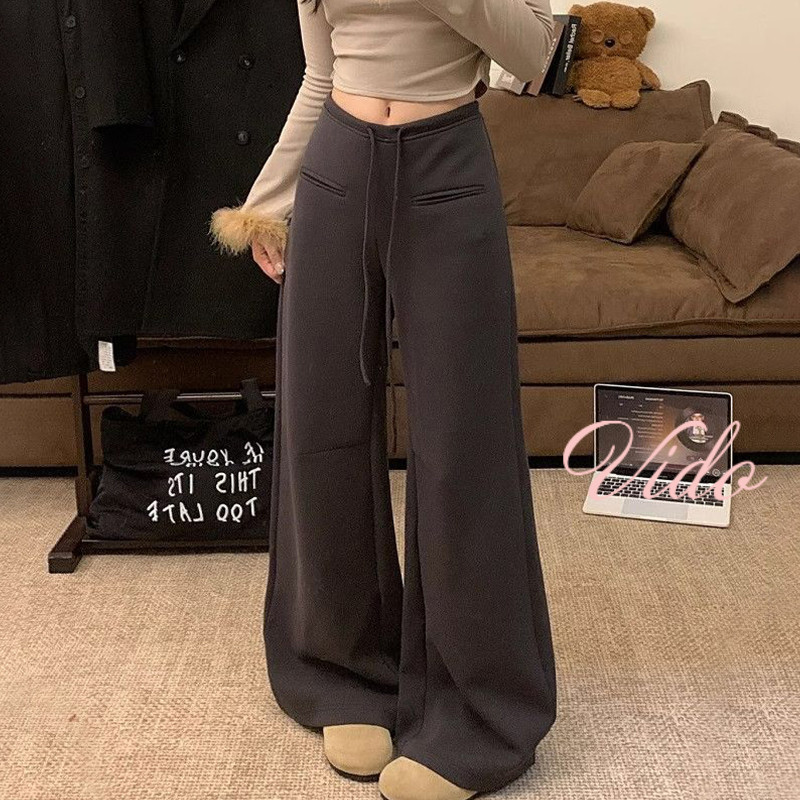 กางเกงกีฬาขายาวทรงหลวม ดีไซน์เก๋ไก๋ กางเกงขายาวทรงกว้าง เชือกผูกเอว สำหรับผู้หญิง VD - รูปที่ 4