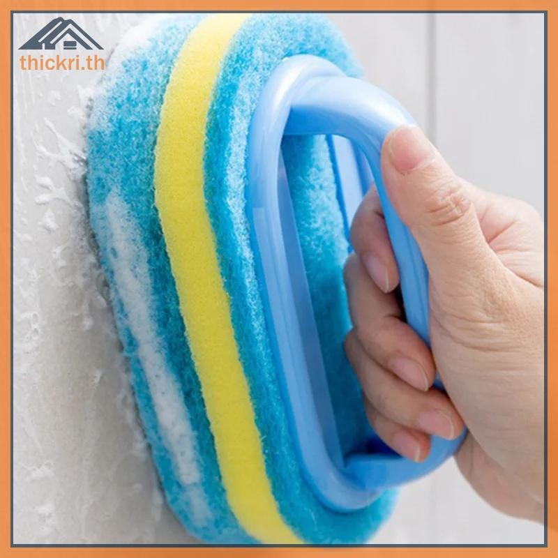 TT หนาแปรงทําความสะอาดพร้อมที่จับฟองน้ําครัวเช็ดกระเบื้องห้องน้ําอ่างอาบน้ําทําความสะอาดฟองน้ํา Home
