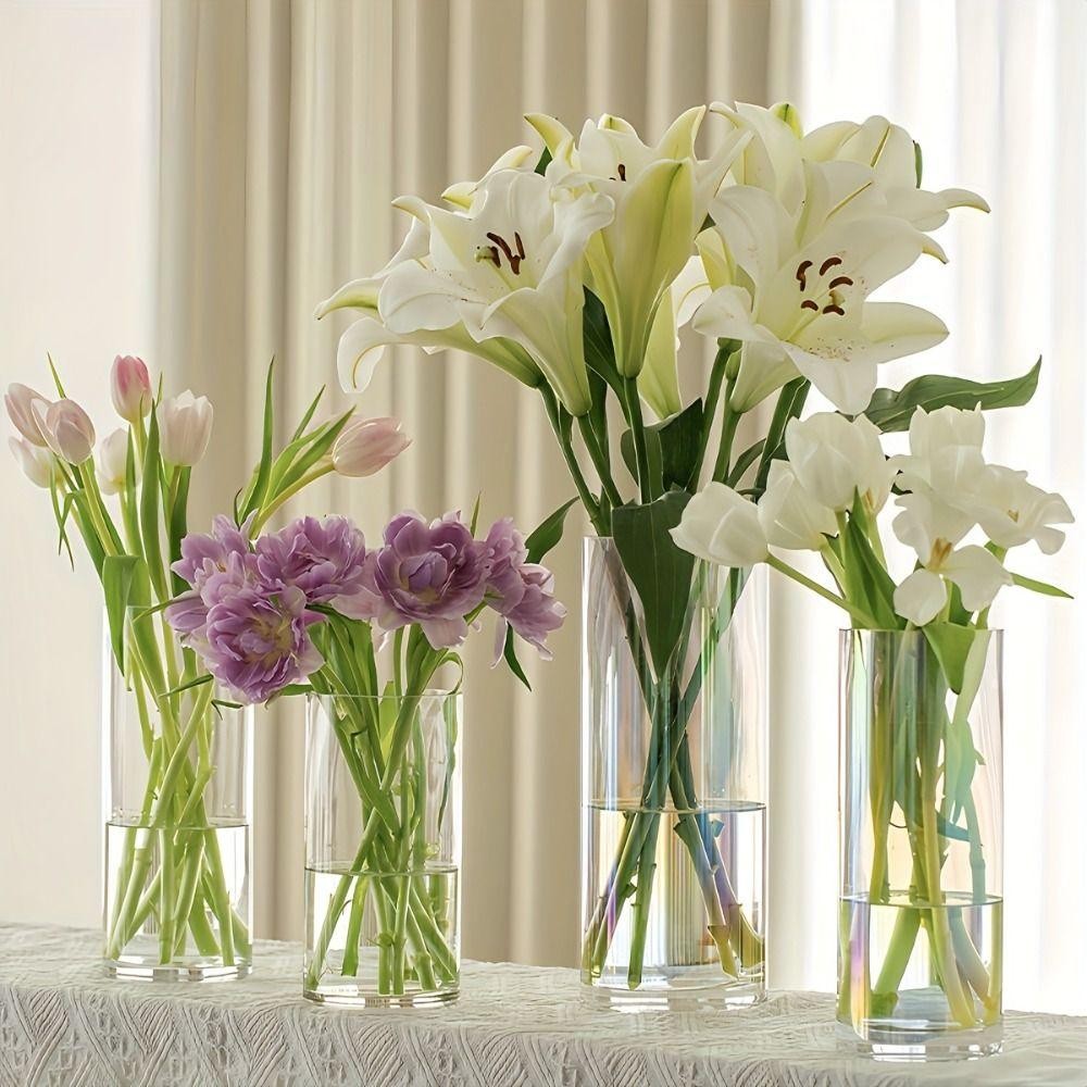 Fash แจกันทรงกระบอกอะคริลิค,พืช Hydroponic เทียนแจกันดอกไม้โปร่งใส,ทนทานดอกไม้สดป่นปี้ทนสูงชนบทแจกันใสร้านอาหาร Centerpiece