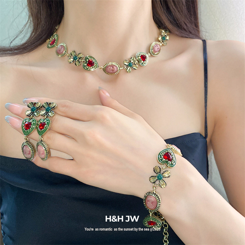 สร้อยคอนำโชคแบบหัวใจและลายดอกไม้ สไตล์คลาสสิกพร้อมโซ่พิเศษ