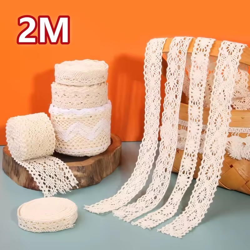 2M ผ้าฝ้ายโครเชต์ลูกไม้เครื่องแต่งกายเย็บผ้าผ้าลูกไม้ริบบิ้น Handmade Patchwork อุปกรณ์เสริม