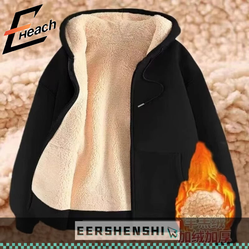 Eheach เสื้อคลุมผู้ชายขนแกะหนาอุ่นเสื้อคลุมด้วยผ้า M-5XL