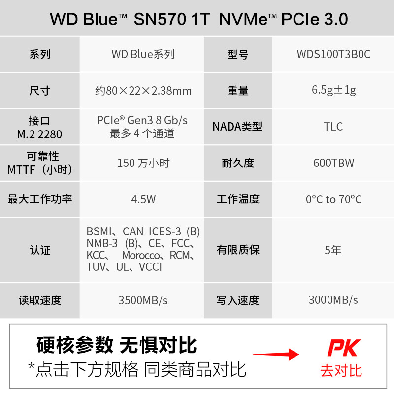 Western Data sn570 1T Solid State Drive Notebook 2280SSD คอมพิวเตอร์เดสก์ท็อป m.2 Blue Disk