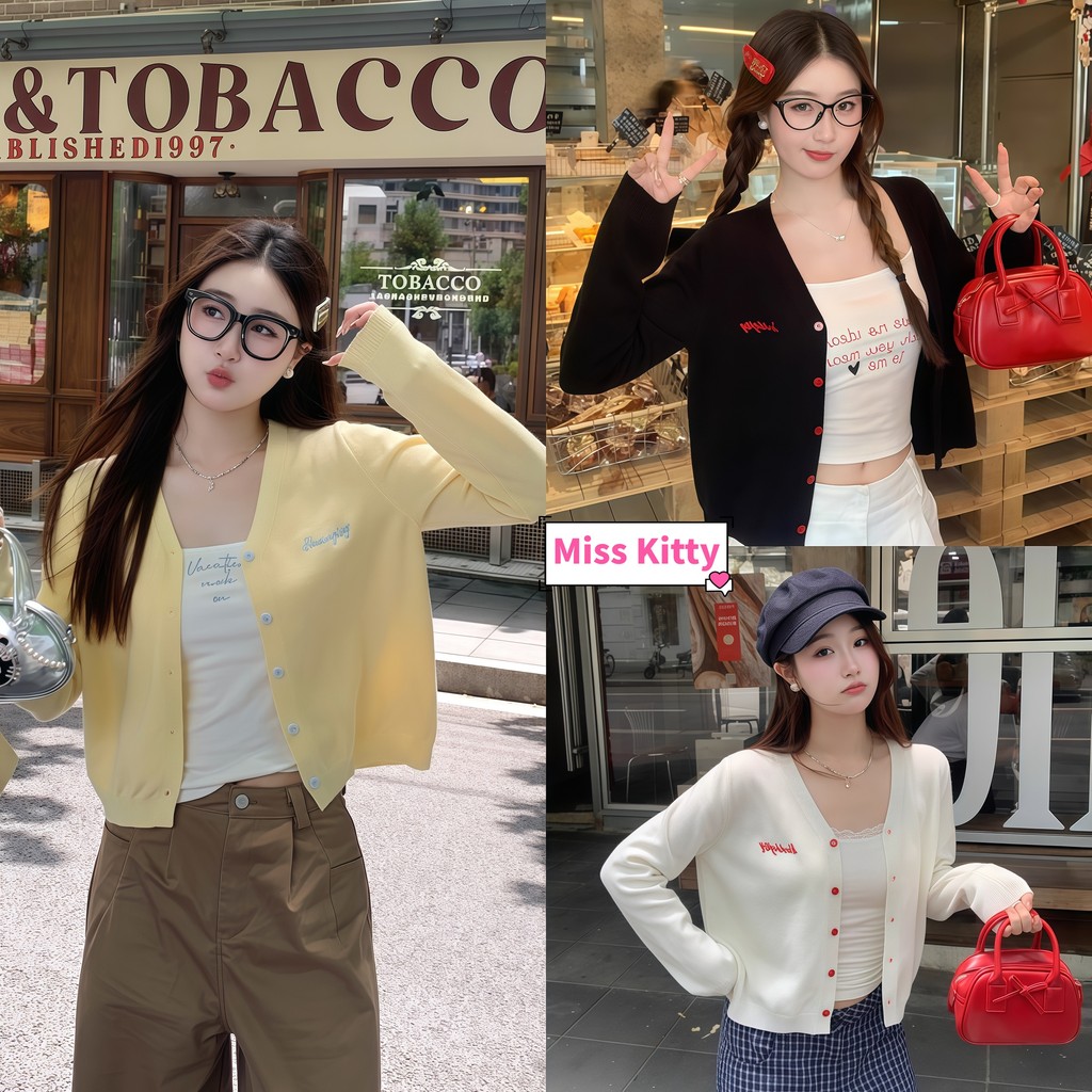 🎀Miss Kitty ใส่สบาย เสื้อคาร์ดิแกรนแขนยาว ผ้าไหมพรมน่ารักมากๆ สีน่ารักใส่สบาย เกาหลีมาก "Z-K117"