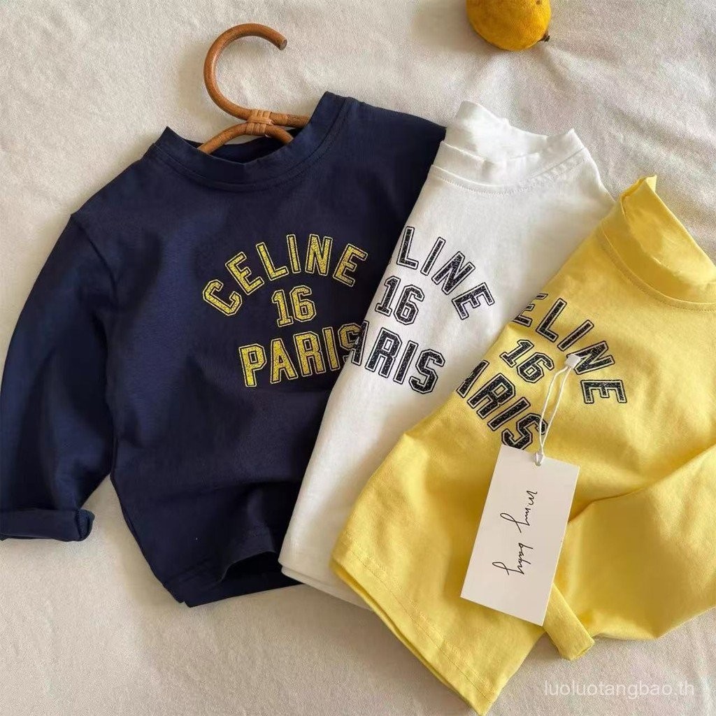 เสื้อยืดฝ้ายแท้แขนยาวสำหรับฤดูใบไม้ผลิและฤดูใบไม้ร่วง เหมาะสำหรับเด็กและวัยรุ่น