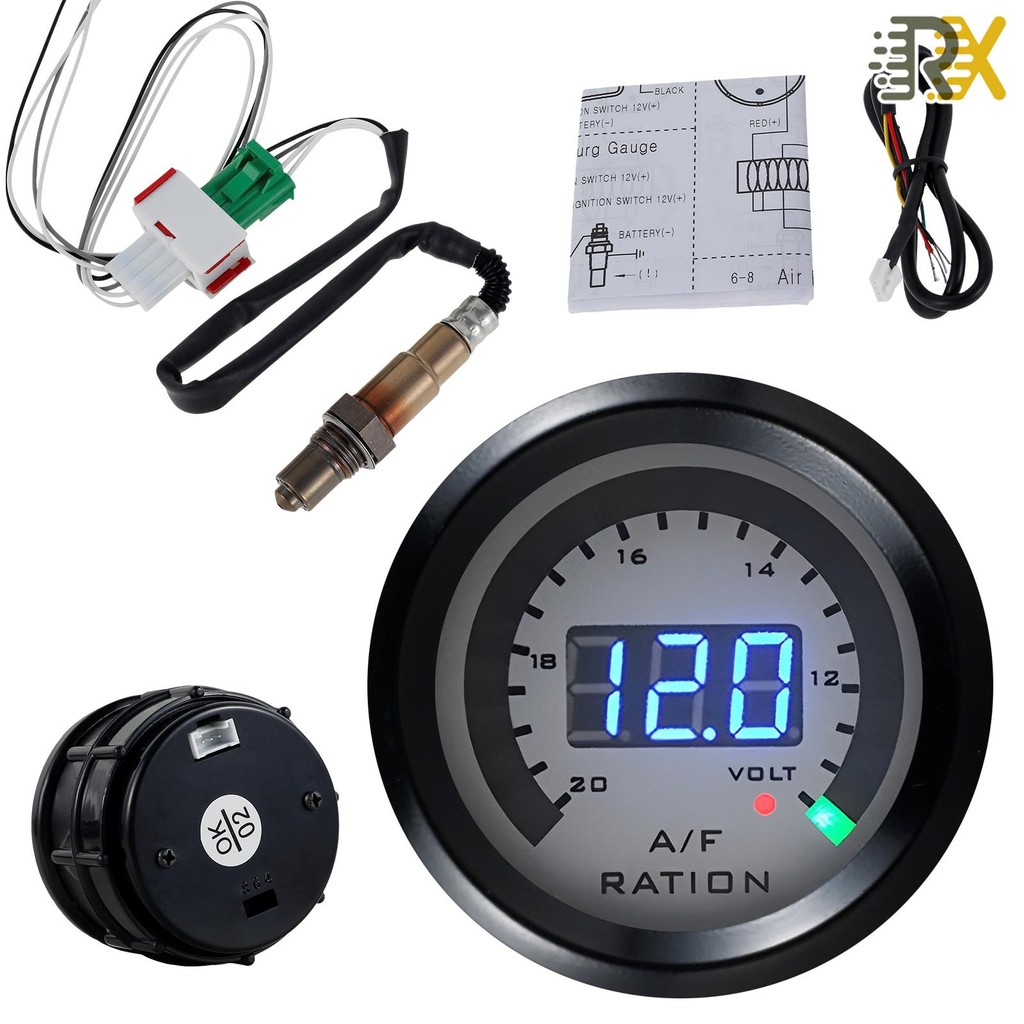 เกจวัดอัตราส่วนอากาศ–เชื้อเพลิง AFR 52mm ดิจิตอล 12V พร้อมเซ็นเซอร์ O2 เกจวัดรถยนต์แม่นยำ