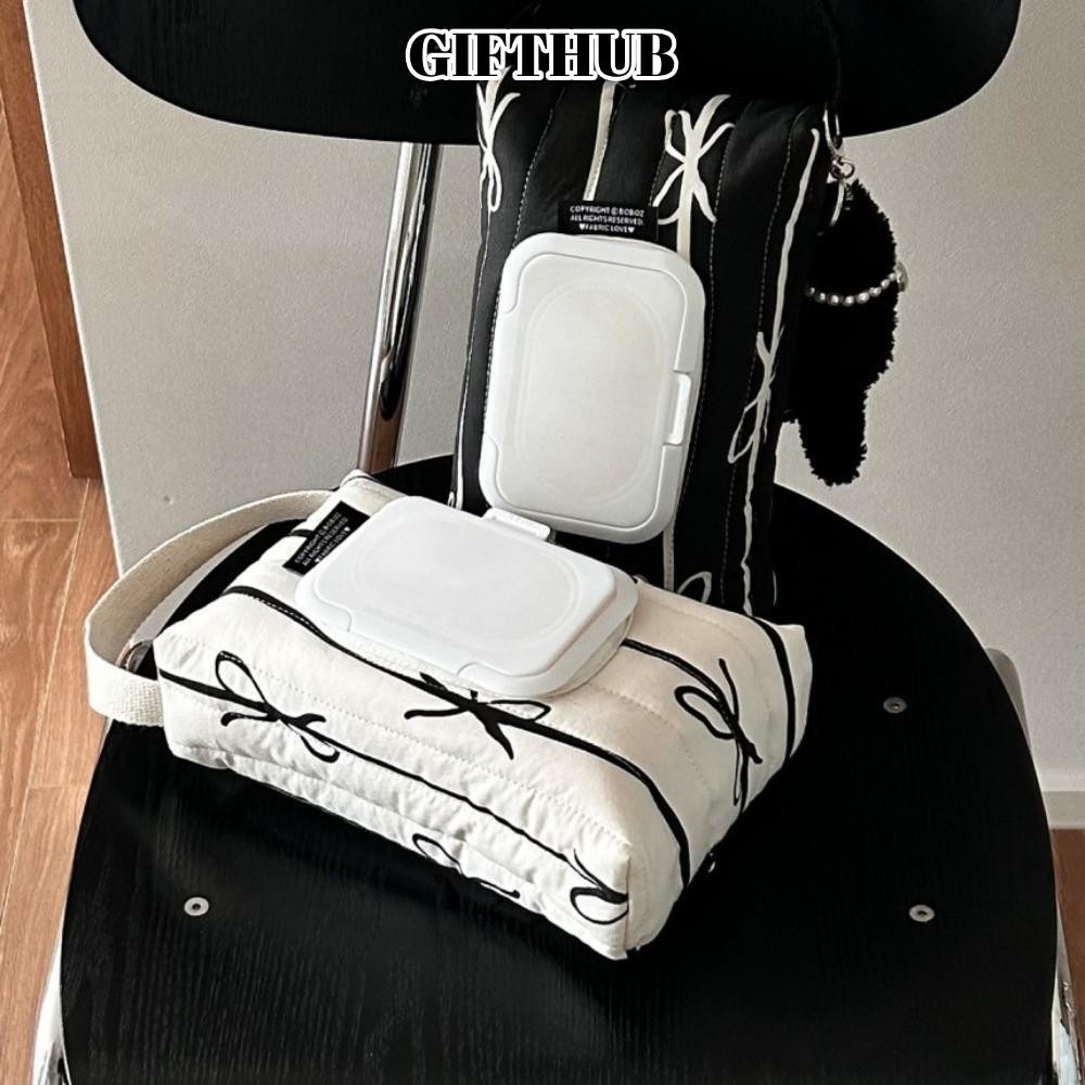 LULLABY กระเป๋าเช็ดเปียก,กระดาษทิชชู่เปียกพิมพ์โบว์อเนกประสงค์,ผ้านวมแบบพกพากล่องกระดาษทิชชูในรถยนต์