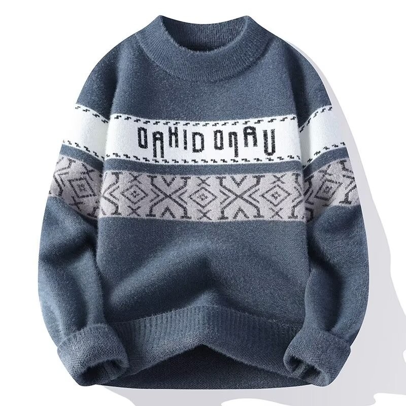 COD 2025 Youth Mink Velvet Sweater Men 2024 New Autumn Winter Trendy Half Turtleneck Base Shirt Thic