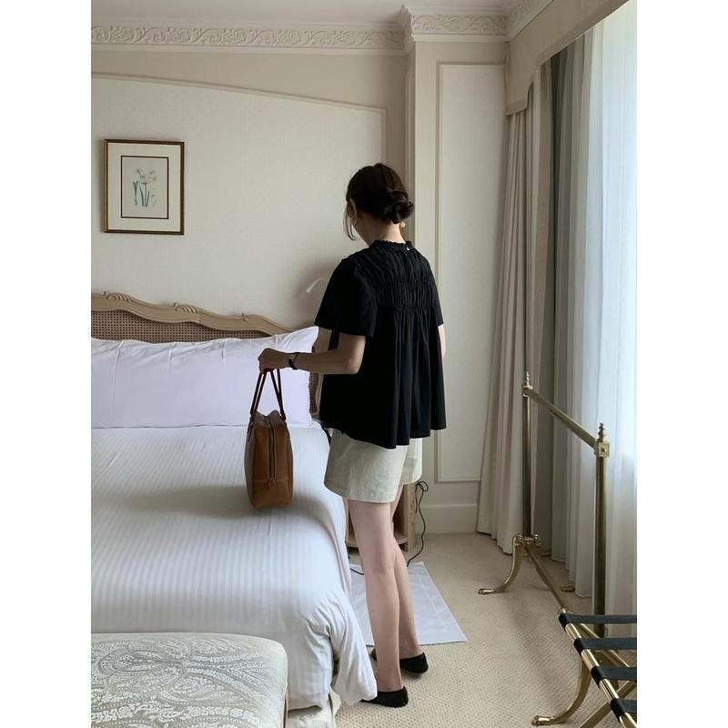 Dahong ⭐️W628  ฤดูร้อนใหม่หวานลูกไม้ปกจีบหลวมแขนสั้นเสื้อผู้หญิง สินค้าสีสวย ใส่สบาย  ผ้านิ่ม  ทันสมัย - รูปที่ 6