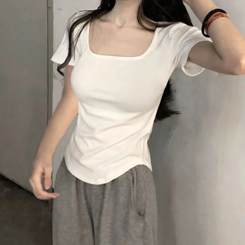 Tmmเป็นกิริยาช่วย เสื้อยืดแขนสั้นคอเหลี่ยมผ้าฝ้ายสําหรับฤดูร้อน20250925