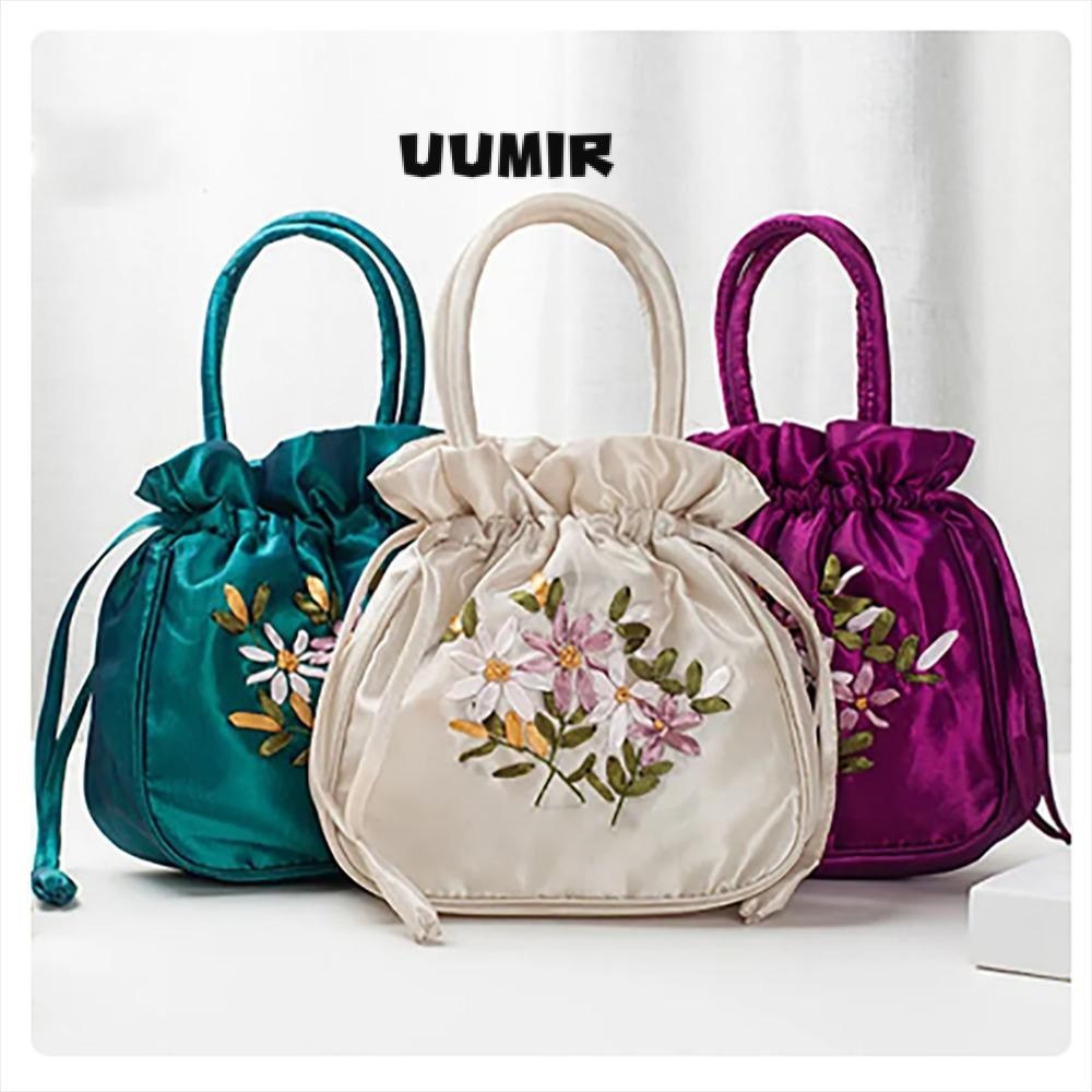 UUMIR  กระเป๋าถือ ทรงบักเก็ต ขนาดเล็ก แฮนด์เมด ปักลาย Dacron แฟชั่นสําหรับสตรี