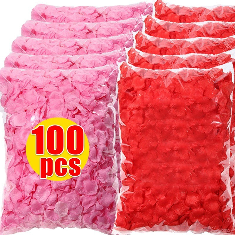 100 ชิ้น กลีบกุหลาบไหมเทียมจำลอง / ของตกแต่งงานแต่งงานวันวาเลนไทน์ ดอกไม้แสนโรแมนติก