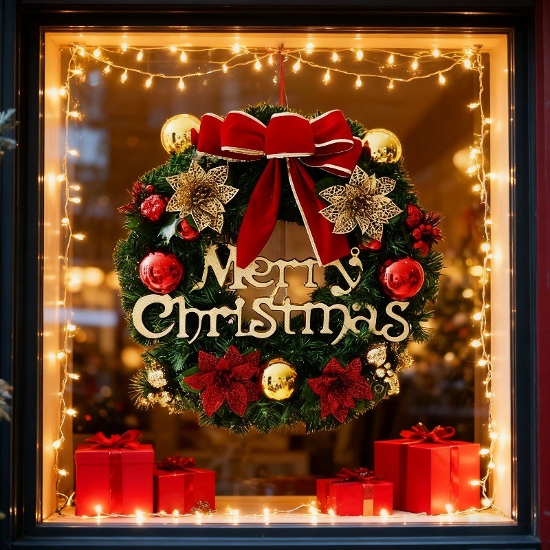 พวงหรีดคริสต์มาส 30cm  Merry Christmas Wreath พวงหรีดต้นคริสต์มาส การตกแต่งหน้าต่าง ตกแต่งคริสต์มาส