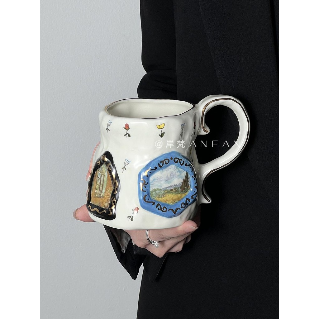 HOT DEAL Iwate * Original Design Retro Ceramic Cup Hand-Painted Rare แปลกถ้วยน้ําขนาดใหญ่ความจุแก้วพ