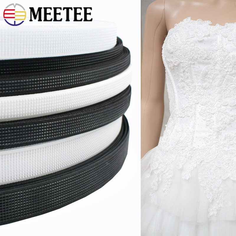 10 หลา 6-15 มม.พลาสติก Boning สีดําสีขาวสําหรับ Bras DIY Corset ชุดแต่งงานทําอุปกรณ์เย็บผ้ากระดูกเทป