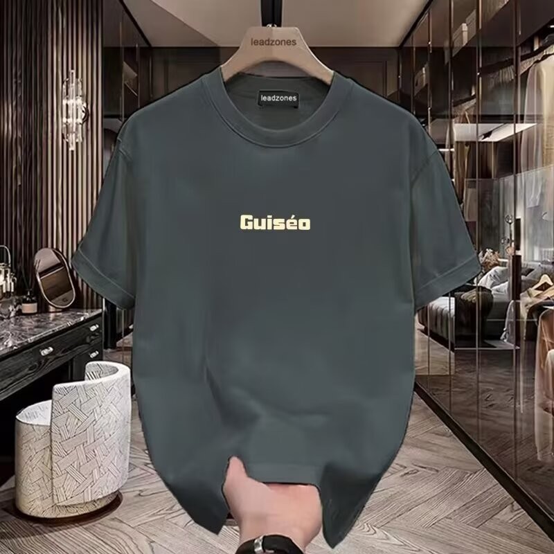 2025 NEW American Style Heavyweight Short Sleeve T-Shirt for Men Summer Trend Loose Letter Print Men