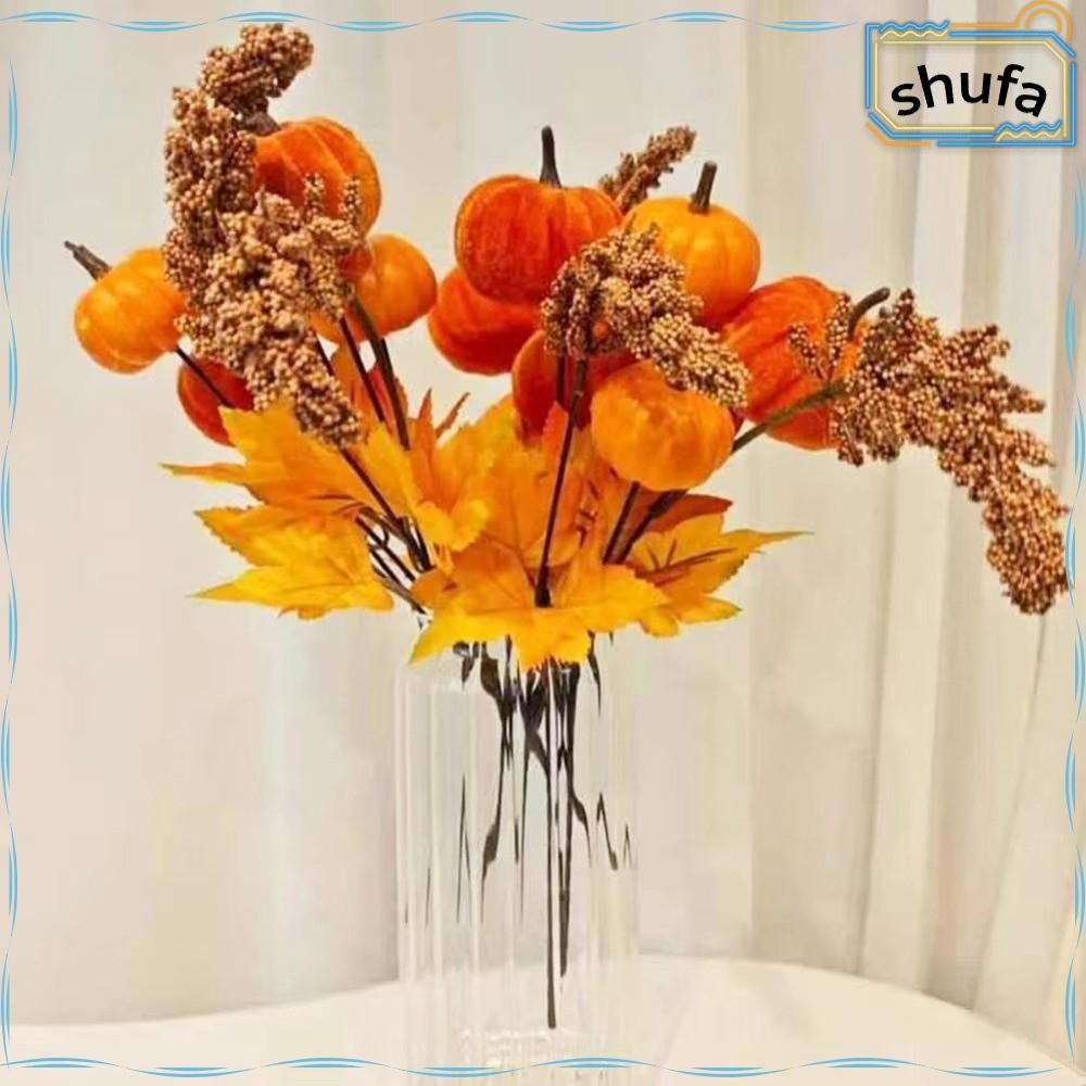SHUFA ฟักทอง Maple Leaf Decor, Flannelette ฟักทองฟักทอง Berry สาขา, เก็บเกี่ยวฤดูใบไม้ร่วง Home DIY 