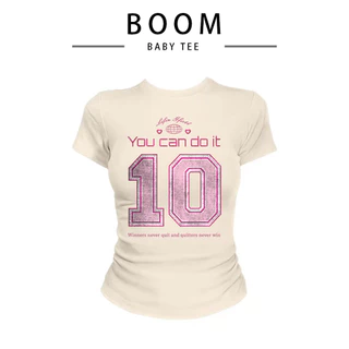 COD(จัดส่งภายใน 24 ชั่วโมง)BOOM เกาหลี เสื้อครอปเข้ารูปBaby tee y2k เสื้อคอกลม life is Good You can do it