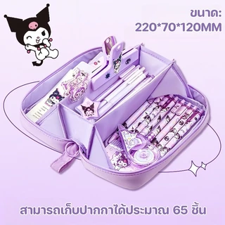 กระเป๋าใส่ดินสอความจุขนาดใหญ่พิเศษ 5 ชั้น ดีไซน์ใหม่ปี 2025 กระเป๋าเครื่องเขียนนักเรียนพร้อมสติกเกอร์ (ใส)
