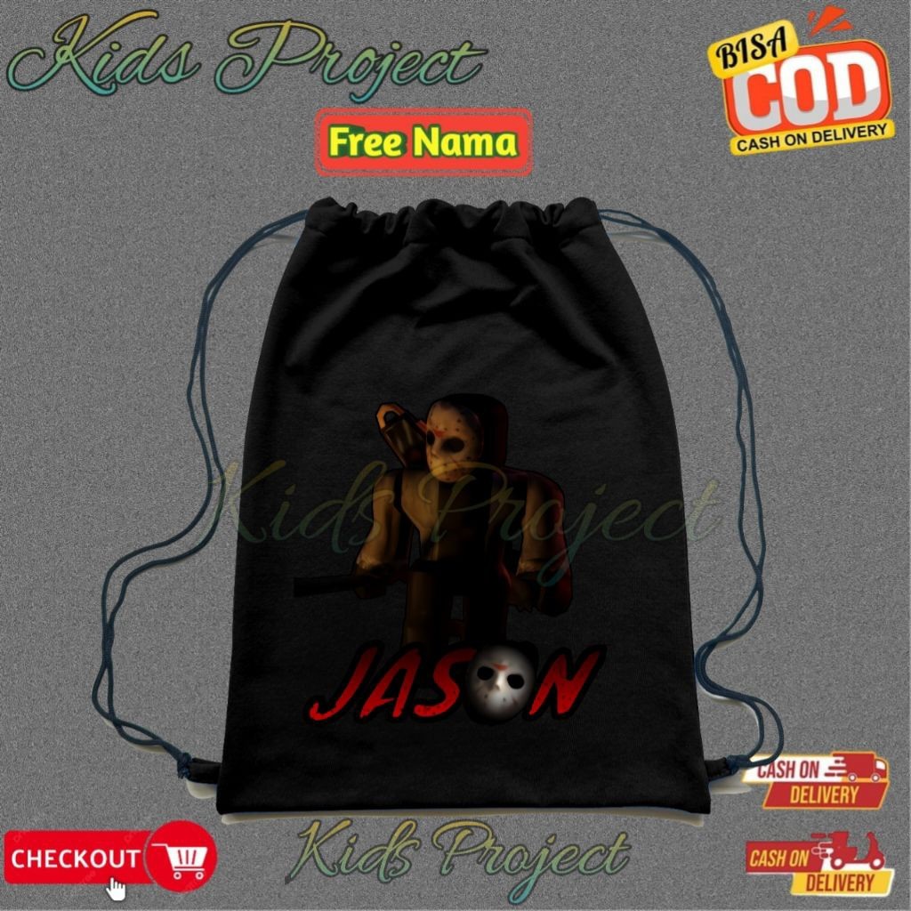 กระเป๋า StringBag สําหรับเด็ก กระเป๋าหูรูด นักฆ่า Jason Forsaken Roblox Character - Roblox Bags สําห