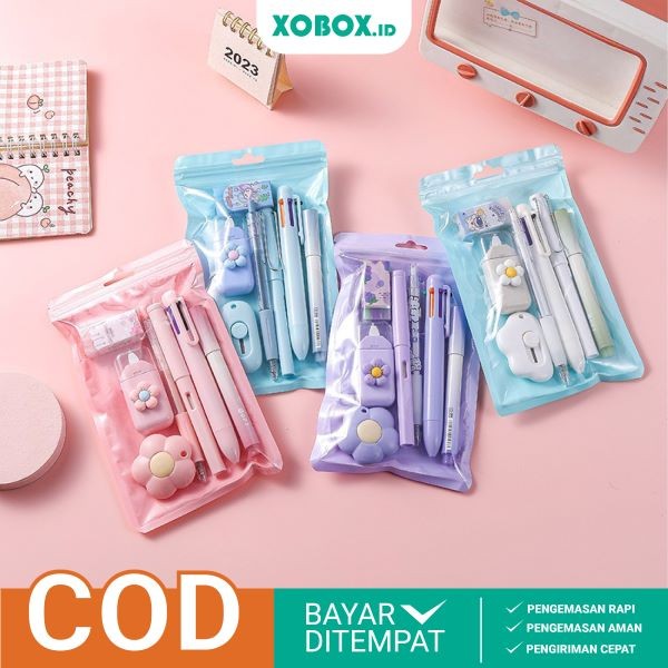 STABILO 7In1 ชุดเครื่องเขียนชุดของขวัญโรงเรียน Highlighter ปากกายางลบเครื่องตัดเทปแก้ไขชุด ATK3018