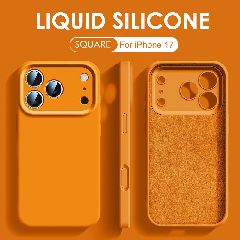 Cosmic Orange Square เคสซิลิโคนเหลวสําหรับ iPhone 17 Pro Max 17 Air กล้องป้องกันสีทึบกันกระแทกกันชนนุ่ม