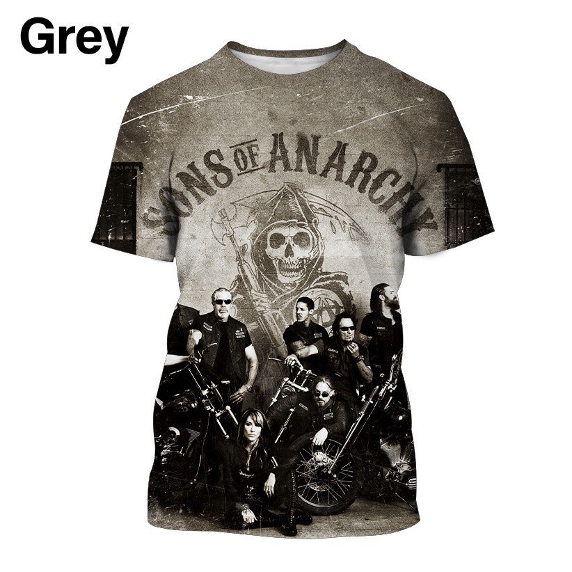 ใหม่ Sons of Anarchy 3D Printing เสื้อยืดคอกลมแขนสั้นผู้ชาย