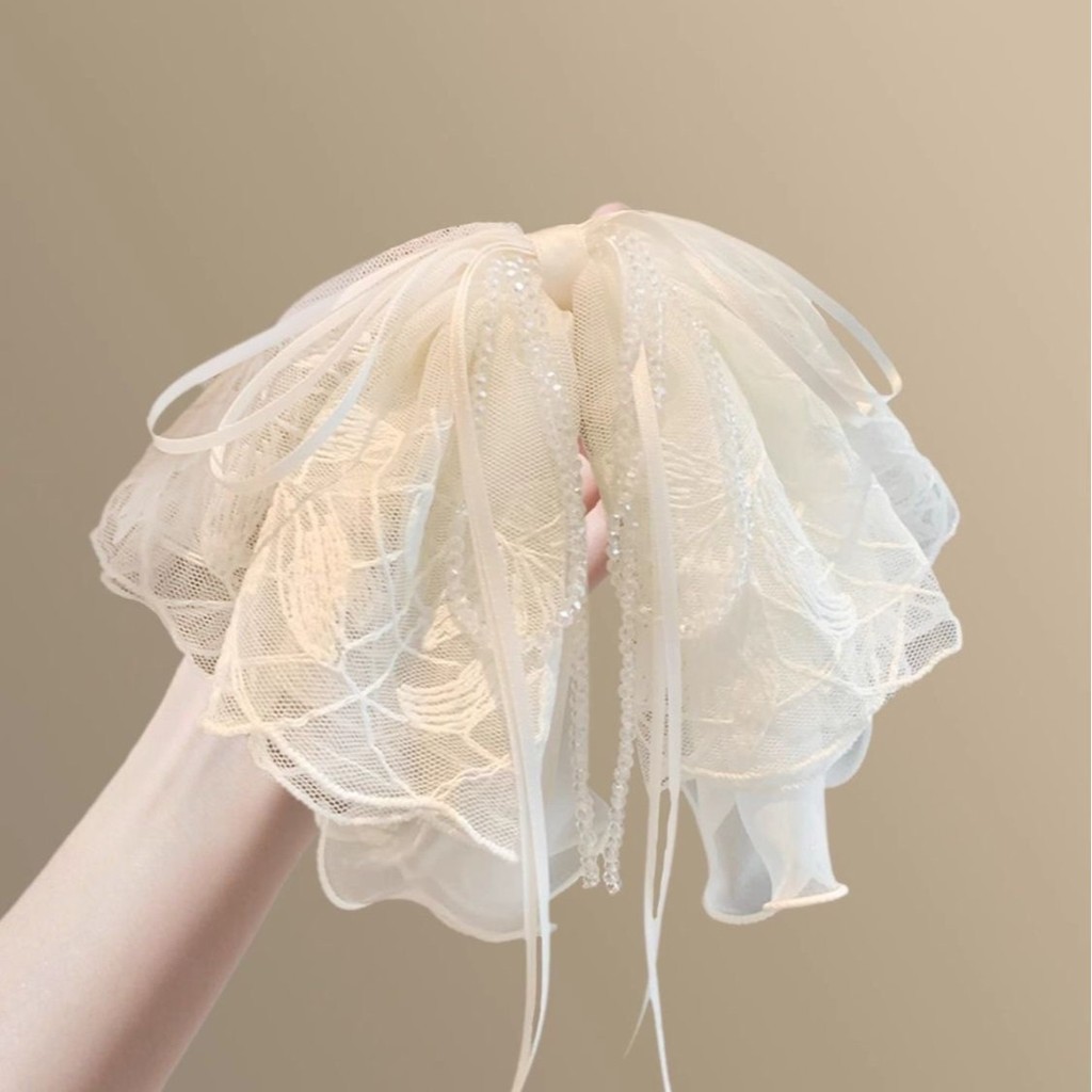 คลิปหางม้าโบว์ลูกไม้ปรับได้ แบบไฮเอนด์