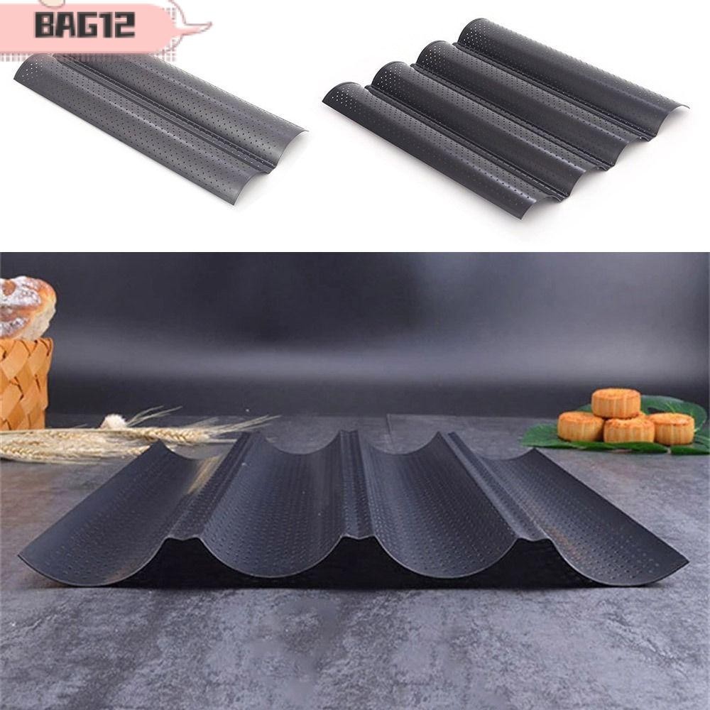 BAG ถาดอบ Baguette, แม่พิมพ์บาแกตต์คลื่น 2/4 ร่อง, ขนมปังฝรั่งเศสขนมปังปิ้ง Nonstick Bakeware French Bread Baking Pan