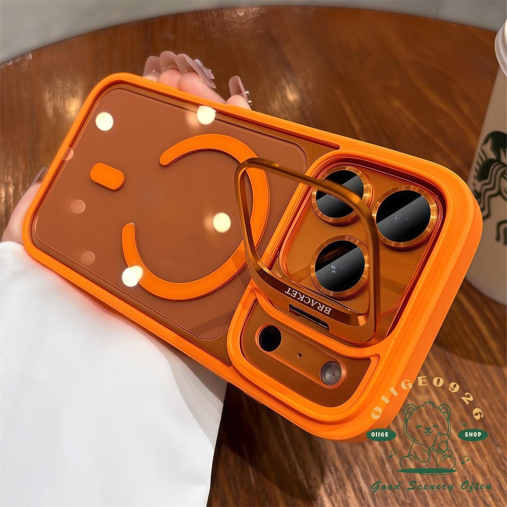 เคส iPhone17 Orange Skin sensitive เลนส์วงเล็บเคสโทรศัพท์แม่เหล็ก iphone17 Pro Max 16 15 14 13 12 เคสสําหรับ iPhone เคสซิลิโคนนิ่ม TPU กันกระแทก