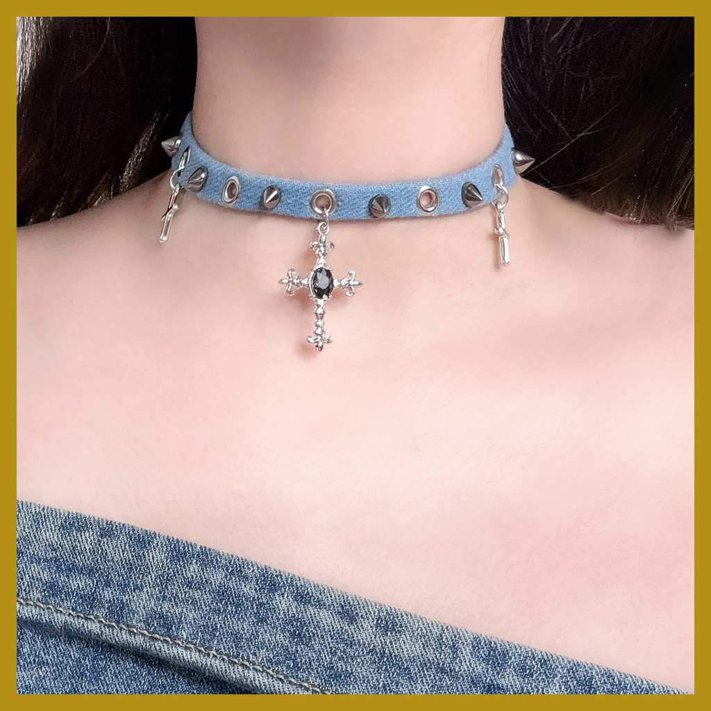 Sweet Cool Distressed Denim Choker สำหรับสาวๆ ดีไซน์หรูหราและสวมใส่ง่าย