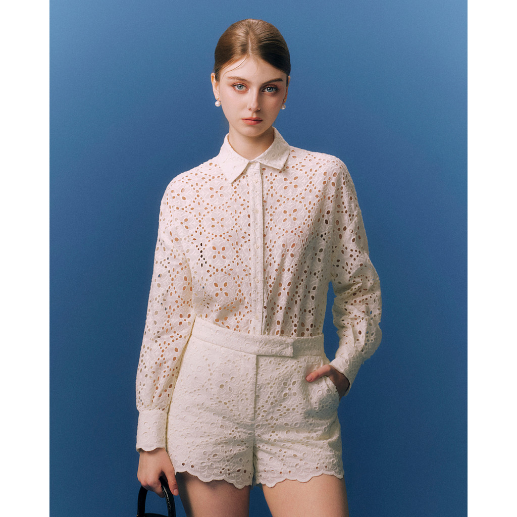 GIGI - เสื้อเชิ้ตคอปกแขนยาวผู้หญิงลายลูกไม้รูทันสมัย G1107T242209-91