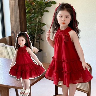 Walibaby🔥พร้อมส่ง🔥ชุดเดรสเด็กผู้หญิงน่ารัก สีแดง แขนกุด ดีไซ…