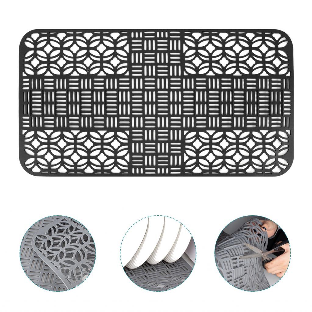 Hanhan1 Sink Mats Kitchen 66x35 ซม. ทนความร้อน Hollow Out สําหรับอุปกรณ์ล้างจาน (สีดํา)