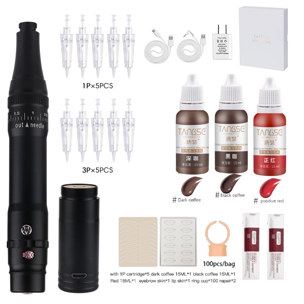 มีจําหน่ายPMU เครื่องแต่งหน้าถาวร Microblading Machine Kit Eyebrow &Lip Tattoo Machine ไร้สาย/แบบมีสายครบชุด H1 Machine Kit Achieve Flawless Results