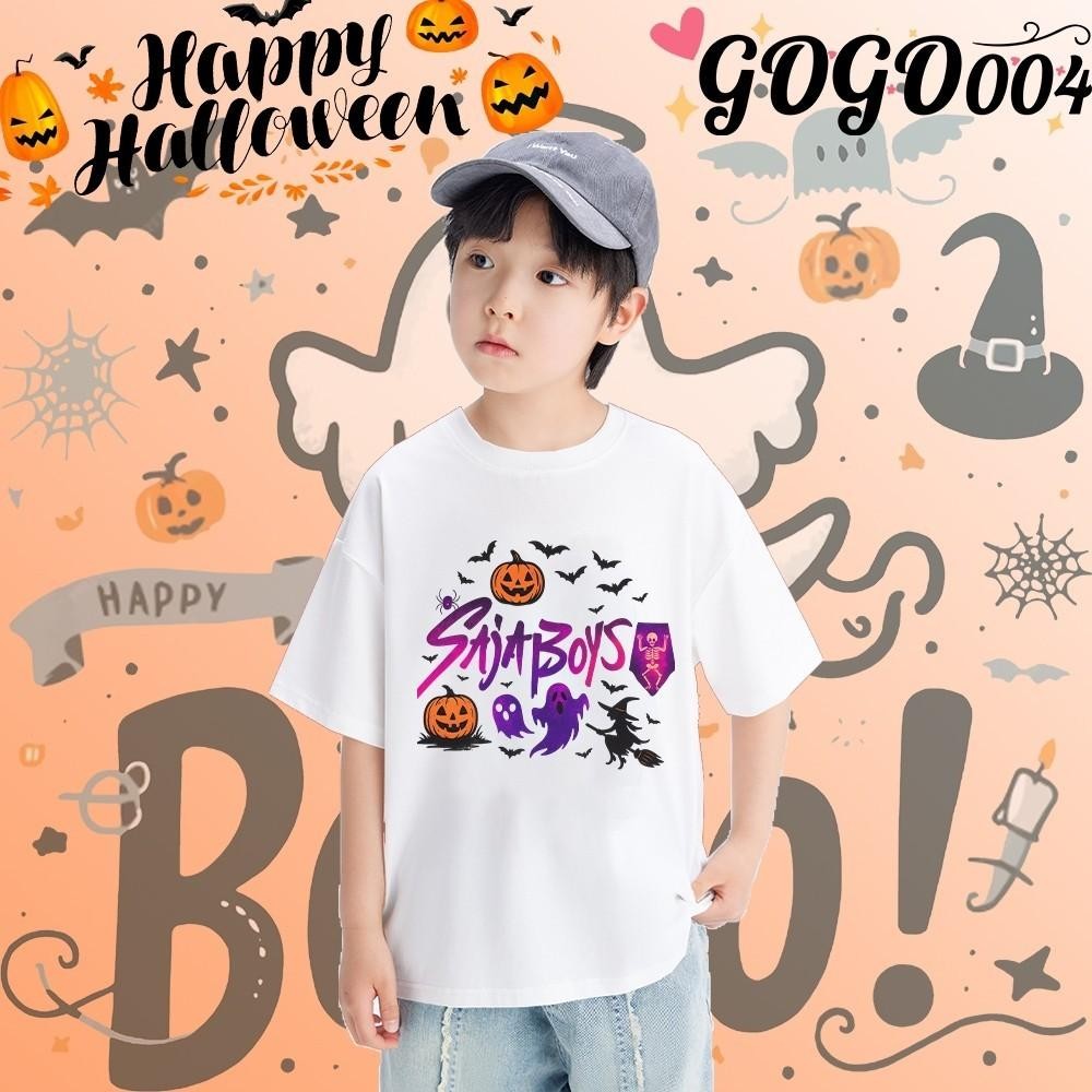 สยองขวัญฮาโลวีน & Kpop Demon Hunters เด็กเสื้อยืดผ้าฝ้ายพิมพ์ Baju Happy ฮาโลวีนแขนสั้น 015 o93O