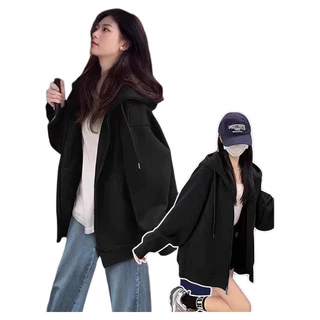 เทรนใหม่2026เสื้อกันหนาวสีพื้นหญิง เสื้อคลุมหญิง เสื้อแจ็คเก็ตแขนยาว มีซิป มีฮู้ด