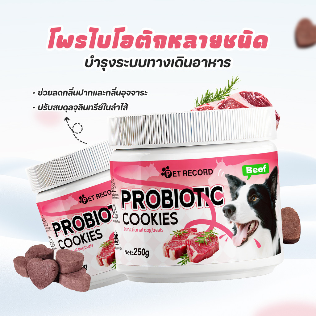 ขนมสุนัข 🥨บิสกิตสำหรับสุนัขโปรไบโอติก ขนมสุนัขช่วยระบบการย่อยอาหาร รสเนื้อวัวและปลาแซลมอน 250g