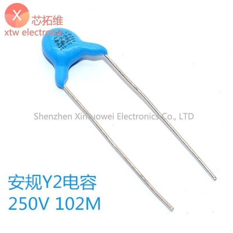 50 ชิ้น/ล็อตความปลอดภัยระเบียบ Y Capacitor X1Y2 250VAC 102 0.001UF Pin Pitch 7.5 มม.DIP-2 Kapasitor