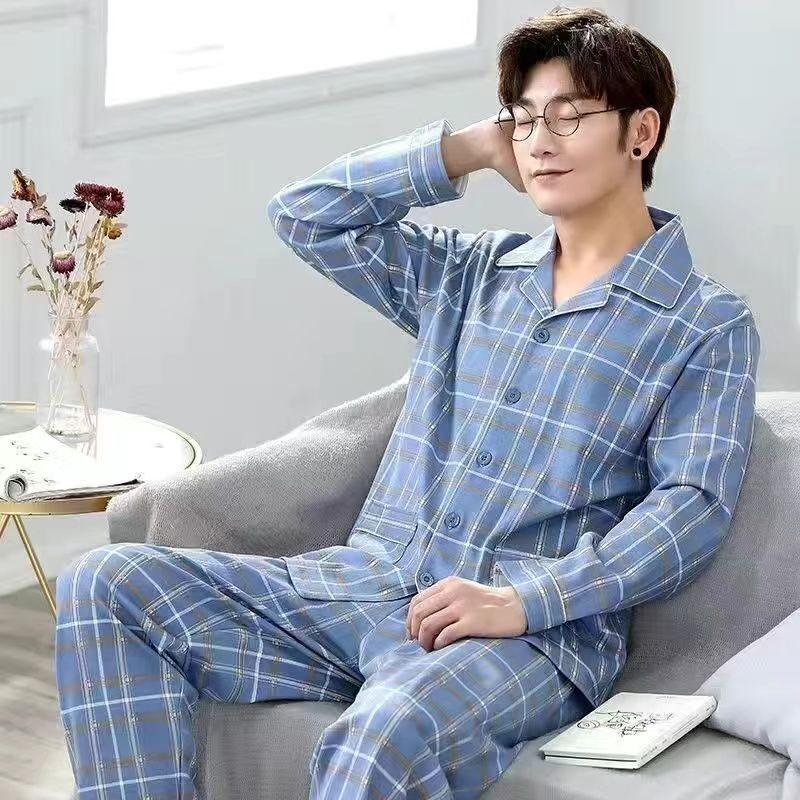%纯棉男士春秋季睡衣外穿男士睡衣轻奢年轻人高级宽松家居服% cotton men's spring and autumn pajamas men's sleeping outside20251011