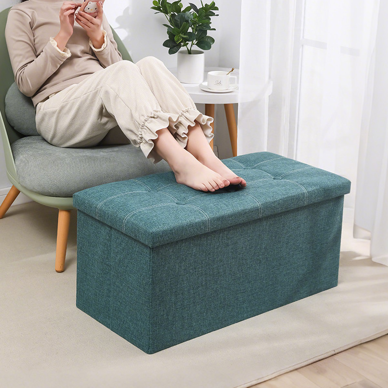 CODเก้าอี้โซฟาทรงสี่เหลี่ยมเรียบง่ายทำจากผ้าฝ้ายลินินอเนกประสงค์พร้อมที่เปลี่ยนรองเท้าและเก้าอี้เก็บของ - รูปที่ 6