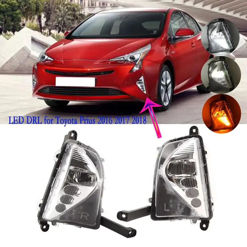 2xLED DRL ไฟหน้าสําหรับ Toyota Prius 2016 2017 2018 ไฟตัดหมอกขับรถไฟตัดหมอกกันชนหน้า Foglights ไฟตัด